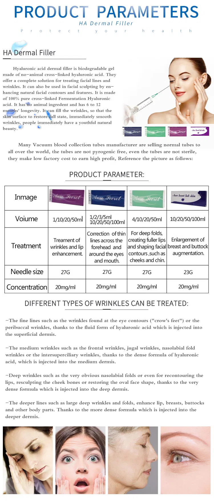 1ml Derma Dermal Filler Cross Linked Acid Hyaluronic Injection Injectable Filler Loved by People
