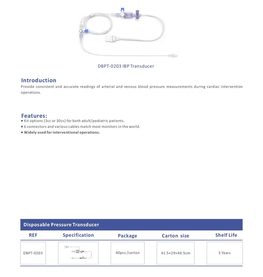 China Dbpt-1003 Hisern Medical Disposable Blood Pressure Transducer