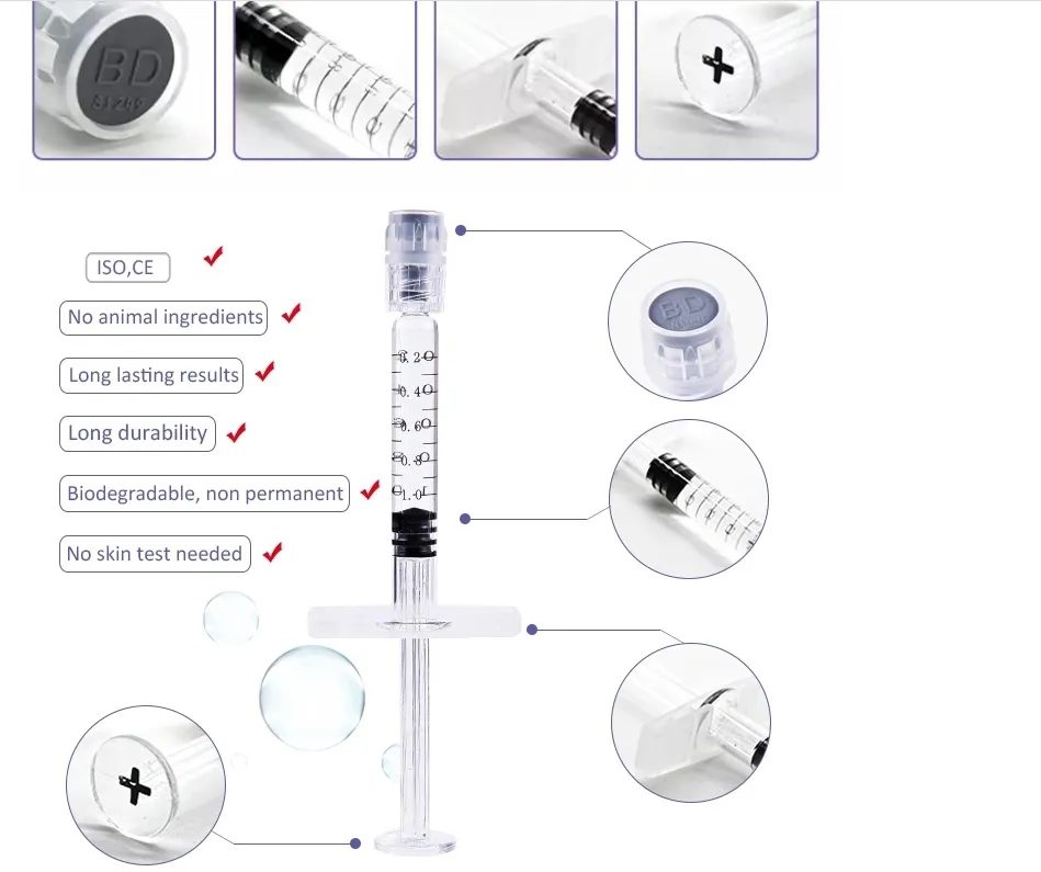 Cross Linked Hyaluronic Acid Large Particle Dermal Filler Anti-Wrinkle 2ml Syringe