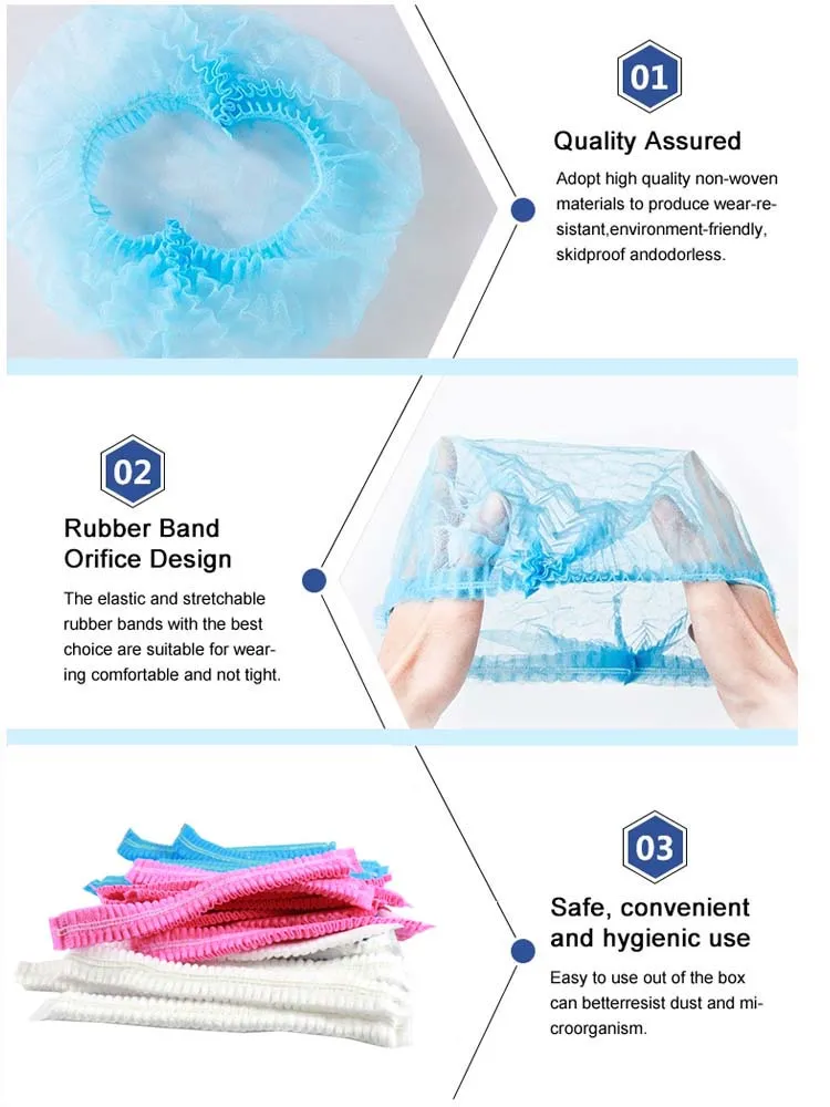 Disposable PP Non Woven Strip Clip Cap Bouffant Head Cover Bouffant Cap Mop Cap Nonwoven Cap PP Cap Shower Bathing Hotel Cap Strip Cap Round Cap Hair Cap