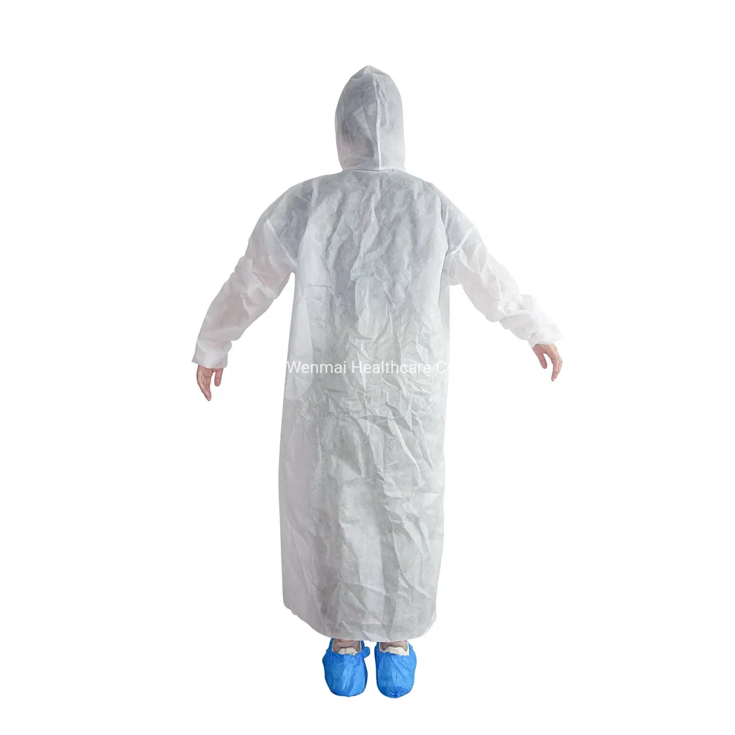 Disposable PP SMS Non Woven Lab Coat with Knitted Cuffs and Collar