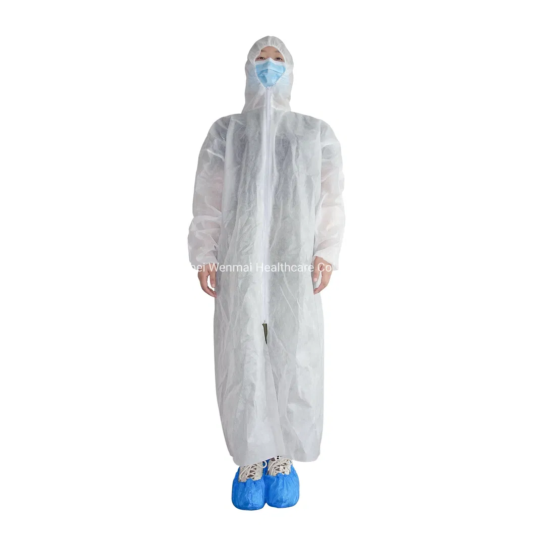Disposable PP SMS Non Woven Lab Coat with Knitted Cuffs and Collar