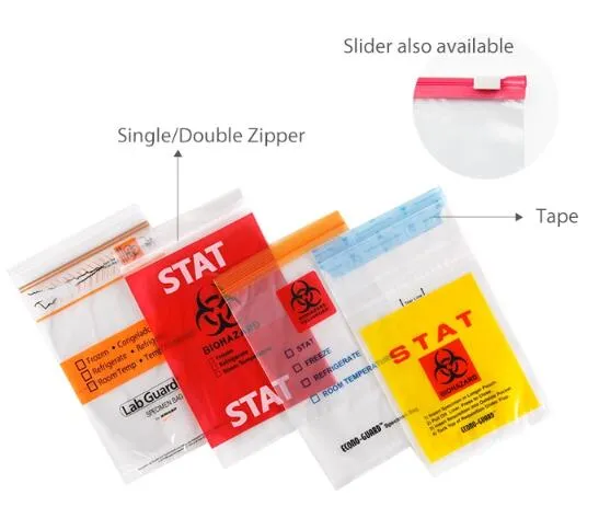 LDPE Laboratory Specimen Collection Transport Bag with Document Pouch