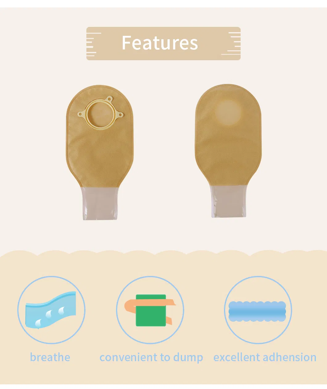 Material Medical Equipment Brown Non-Woven Two Piece Hydrocolloid Ostomy Clip Bag Recycle Illeostomy