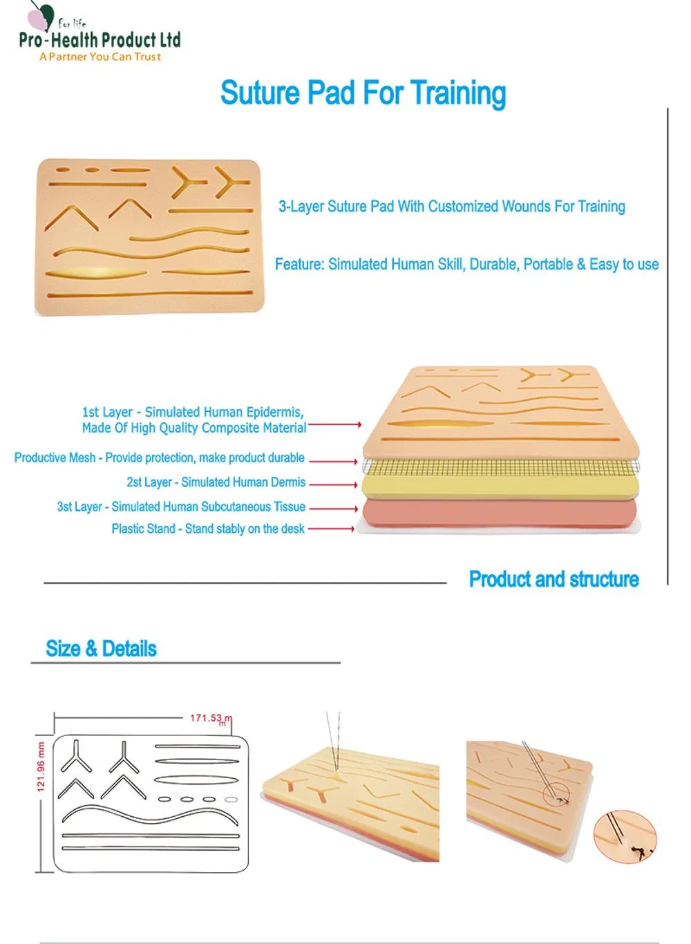 Medical Student Training Suture Pad with Surgical Tool Suture Practice Kit