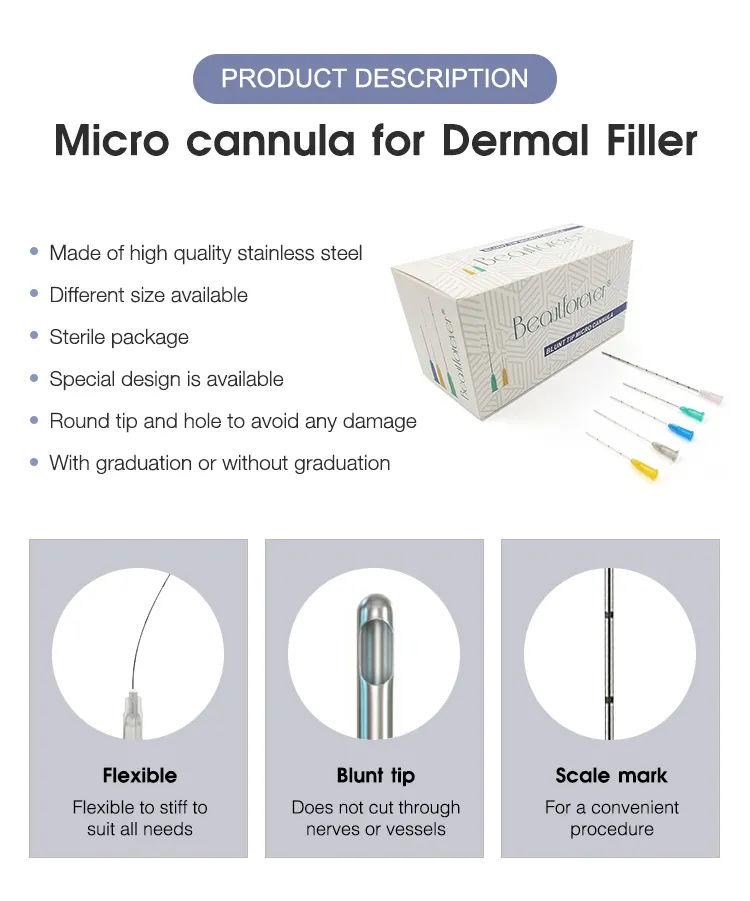 OEM Service Blunt Tip Cannula 18g, 20g, 21g, 22g, 23G, 24G, 25g, 26g, 27g, 30g Stainless Needle for Fillers