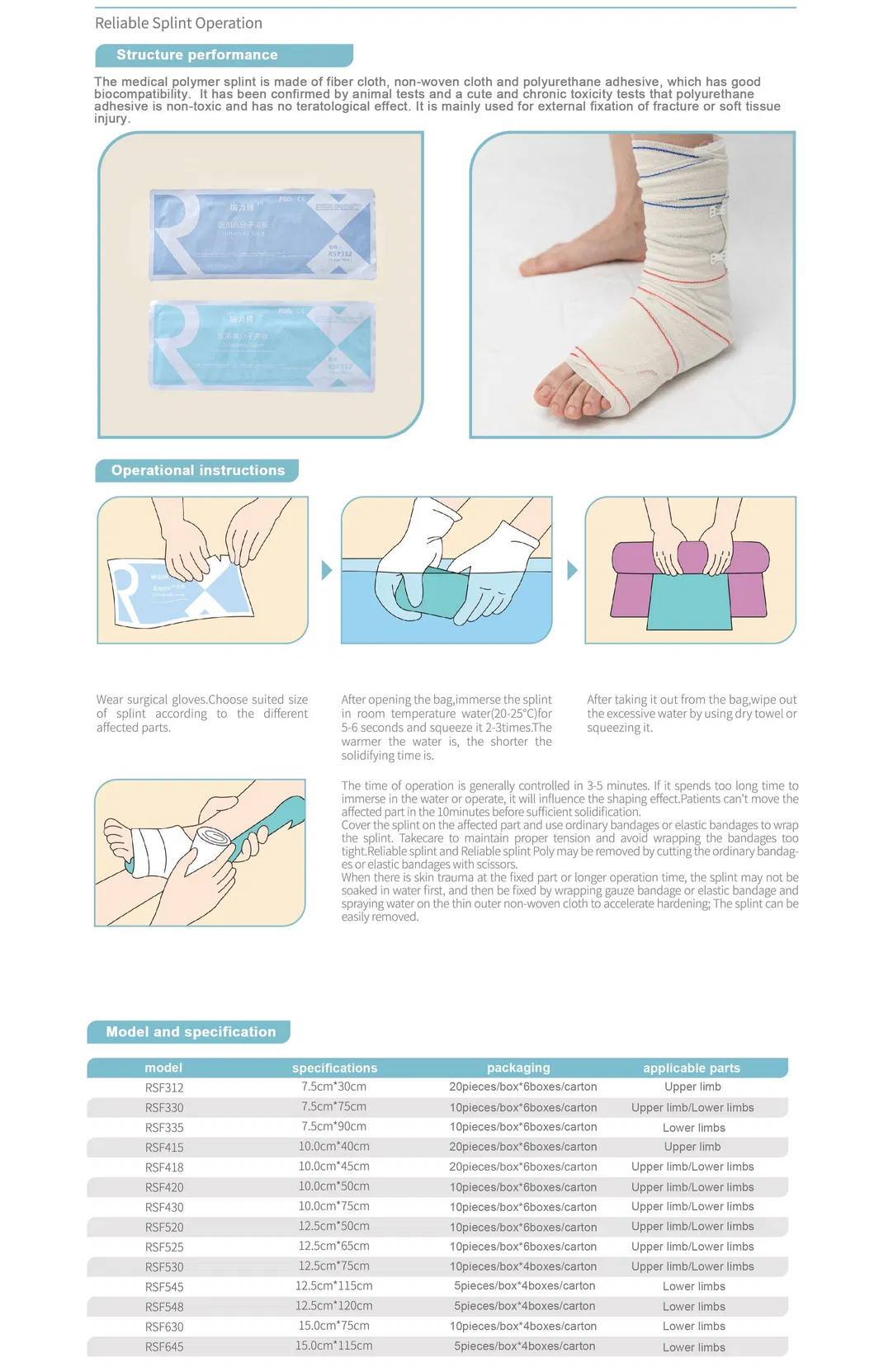 Orthopedic Splint / Light Weight / High Hardness