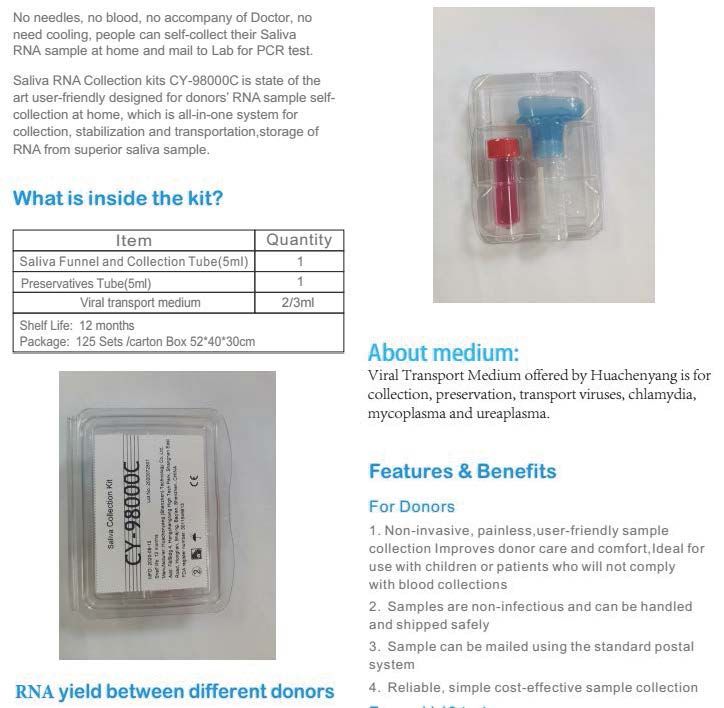 Saliva Collection Kit Medical Sample Collection Kit Virus Sampling Kit Diagnostic Test Swab