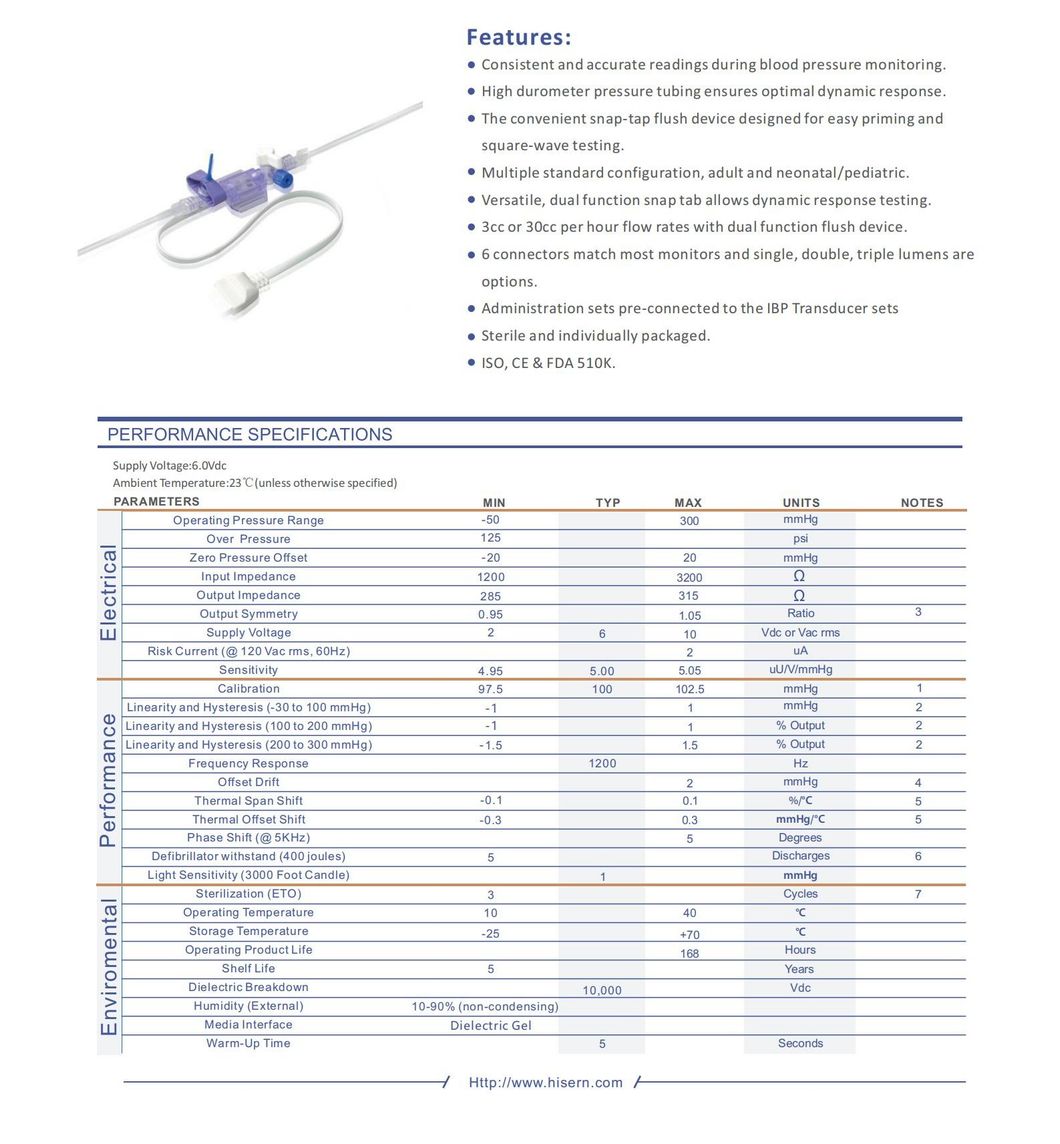 Surgical Dbpt-1003 Hisern Disposable Medical Blood Pressure Medical Transducers